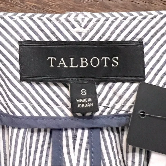 Talbots Navy Striped Seersucker Pencil Skirt Preppy Casual - Picture 8 of 11